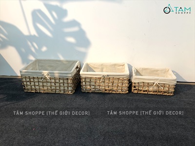 Khay lục bình chữ nhật đan thưa có vải lót 3 size KHAY-LB-02